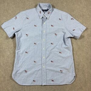 Ralph Lauren Short Sleeve Blue American Flag AOP Button‎ Down Shirt Size Medium